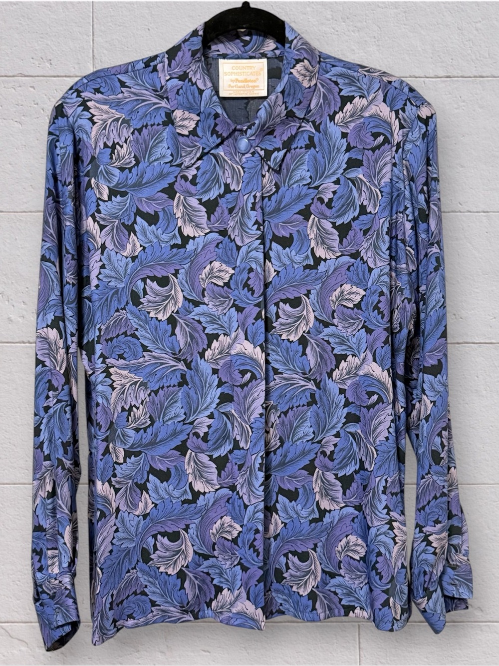 VINTAGE Pendleton Country Sophisticates Blouse Size 16 Blue Purple Paisley Leaf
